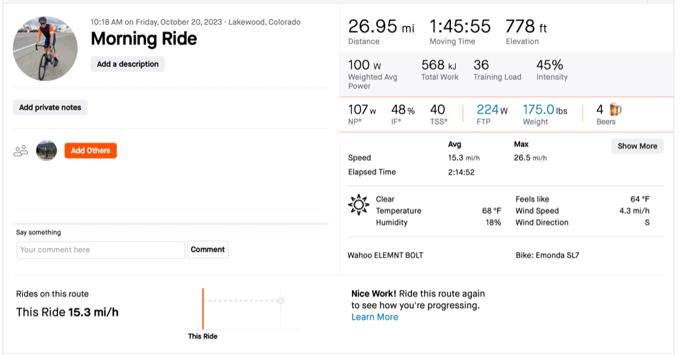 Strava Ride Summary