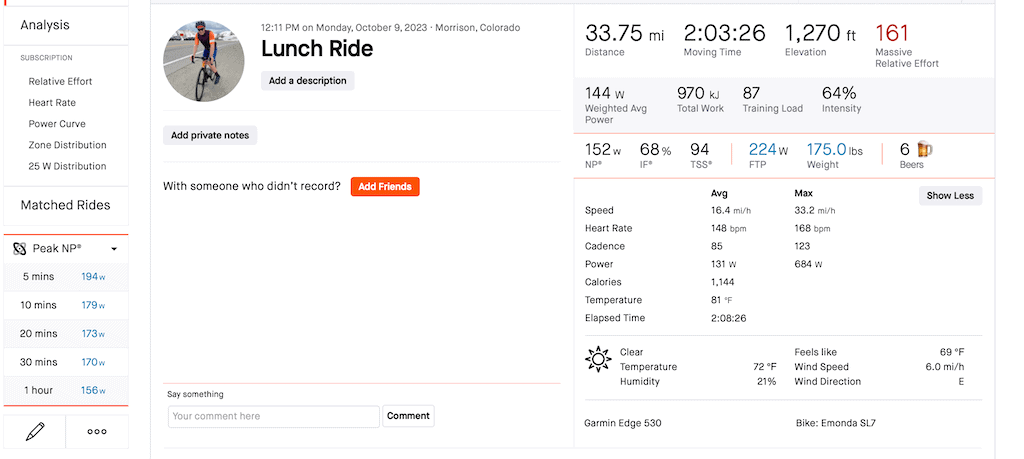 Strava ride summary